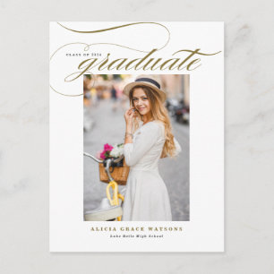 Guld Elegant Kalligrafi Foto Examen Inbjudan Vykort