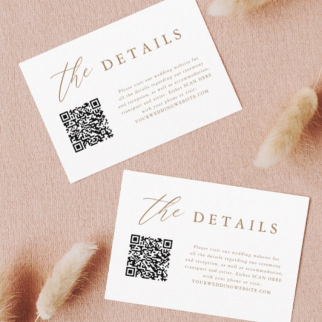 Guld Elegant Kalligrafi QR-kod Bröllopsdetaljer Tilläggskort (Skapare uppladdad)