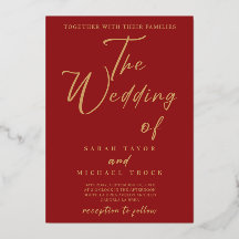 Guld Elegant-kalligrafi | Röda bröllopsinbjudan
