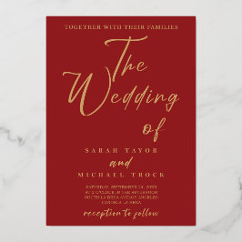 Guld Elegant-kalligrafi | Röda bröllopsinbjudan