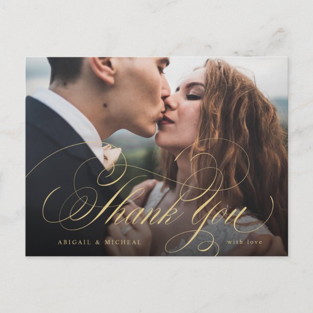 Guld elegant klassisk kalligrafi foto tack vykort (Framsida)