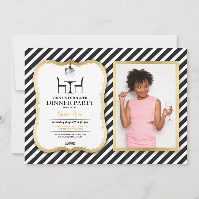 Guld- elegant ljuskrona för födelsedagmiddagparty inbjudningar (Framsida)