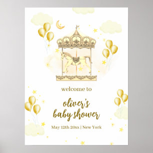 Guld Elegant Magisk Karusell Baby Shower Välkomsts Poster
