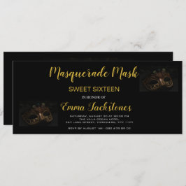 Guld Elegant Masqueramasktema Sweet sixteen Inbjudningar
