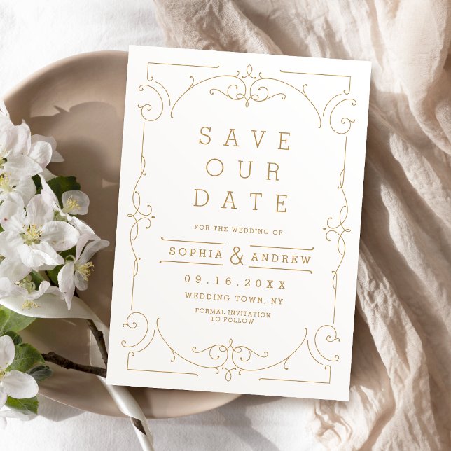 Guld Elegant, modern klassisk bröllop spara datum Spara Datumet (Gold Elegant modern classic wedding save the date)