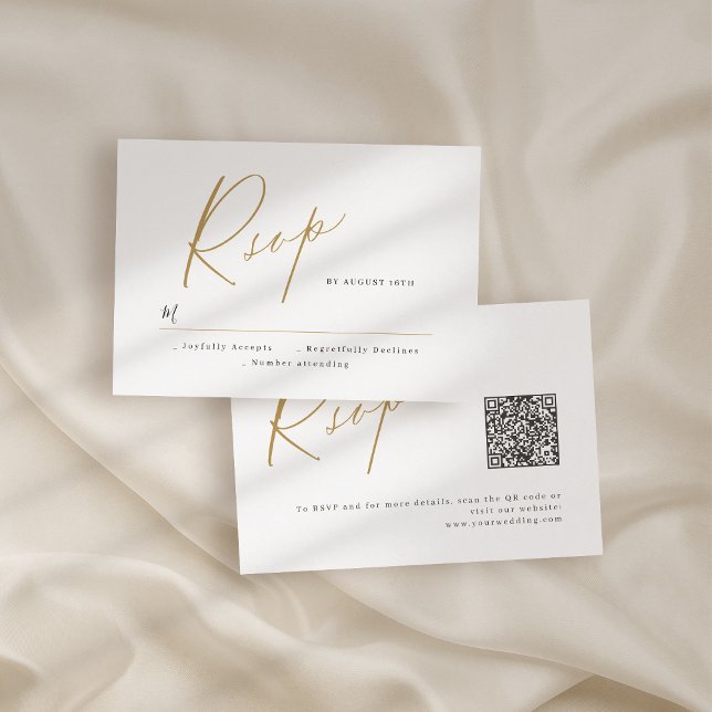 Guld elegant, modernt skript, minimalistiskt bröll OSA kort (Gold elegant modern script minimalist wedding RSVP card)