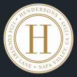 Guld Elegant Monogram Returadress Runt Klistermärke<br><div class="desc">Elegant Guld Monogram Round Returadress Sticker.</div>