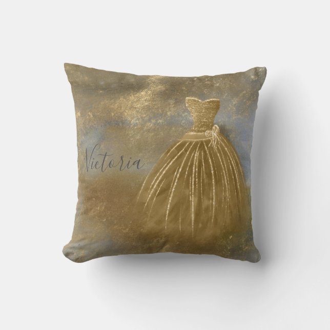 Guld Elegant Namn Kvällsklädning  Kudde (Framsida)