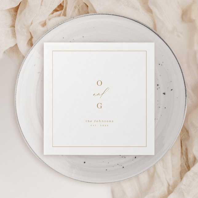 Guld elegant par monogram minimalistisk bröllop pappersservett (Gold elegant couple monogram minimalist wedding napkins)
