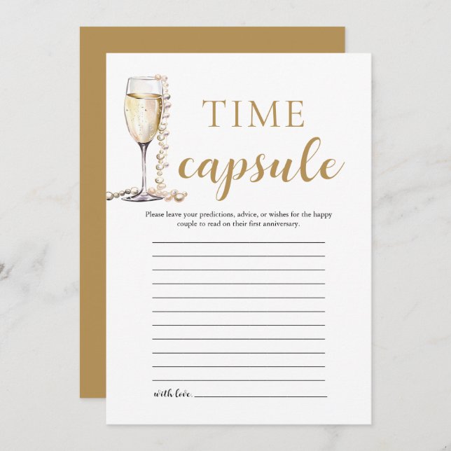 Guld Elegant Pearls and Prosecco Time Capsule Card Inbjudningar (Fram/baksida)