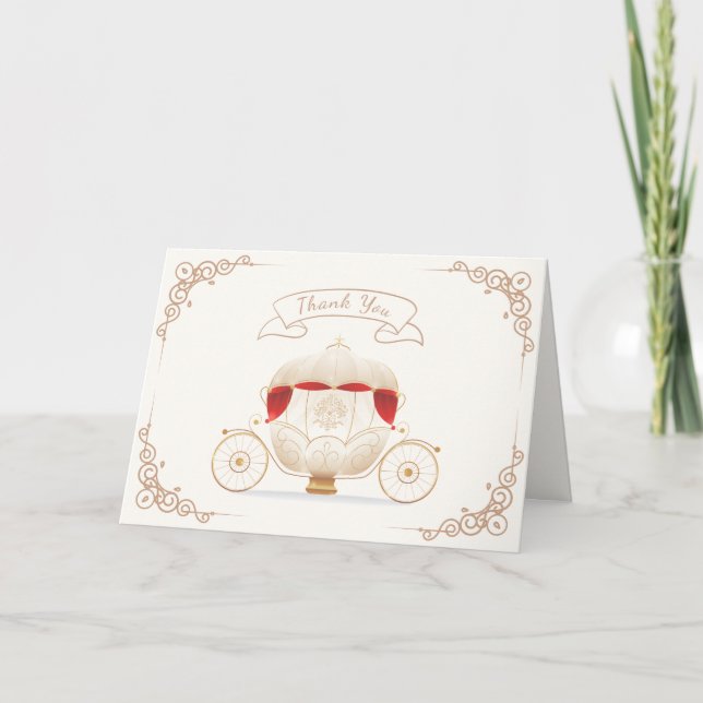 Guld Elegant Princess Carriage Baby Shower Tack Kort (Framsida)