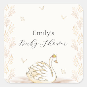 Guld Elegant Princess Svan Butterfly Baby Shower Fyrkantigt Klistermärke