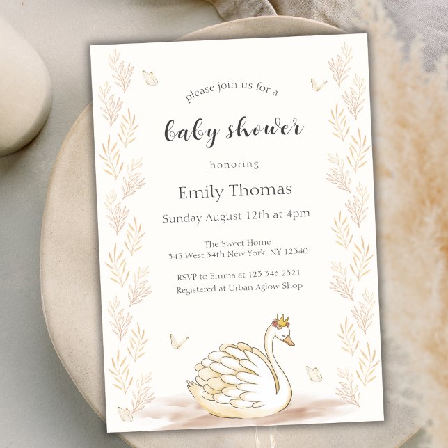 Guld Elegant Princess Svan Butterfly Baby Shower Inbjudningar (Gold Elegant Princess Swan Butterfly Baby Shower Invitation)