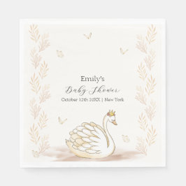 Guld Elegant Princess Svan Butterfly Baby Shower Pappersservett