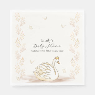 Guld Elegant Princess Svan Butterfly Baby Shower Pappersservett