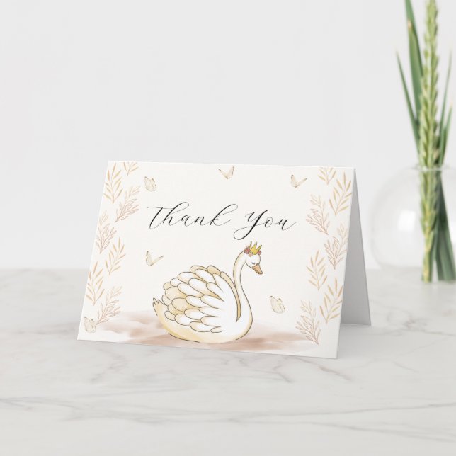 Guld Elegant Princess Svan Butterfly Baby Shower Tack Kort (Framsida)
