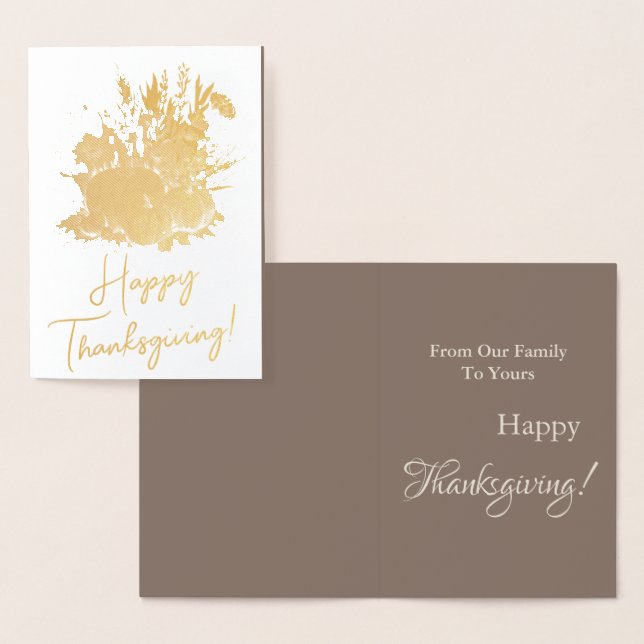Guld Elegant Pumpkins Dry Grass Happy thanksgiving Folierat Kort (Display)