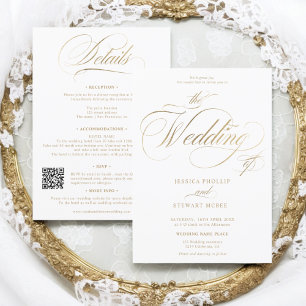 Guld elegant Qr alla i en kalligrafi bröllop Inbjudningar