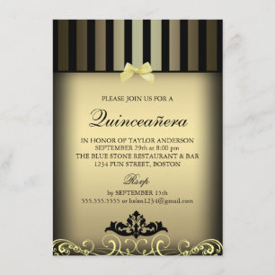 Guld Elegant Rand Quinceañera Party Inbjudan