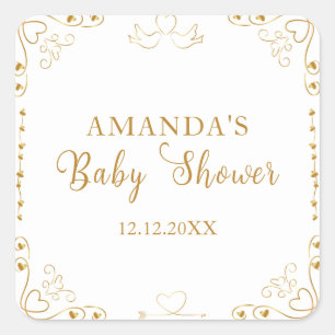Guld Elegant, raring Valentine Baby Shower Fyrkantigt Klistermärke