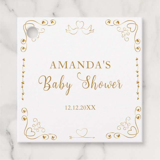 Guld Elegant, raring Valentine Baby Shower Gåvor Etiketter (Framsida)