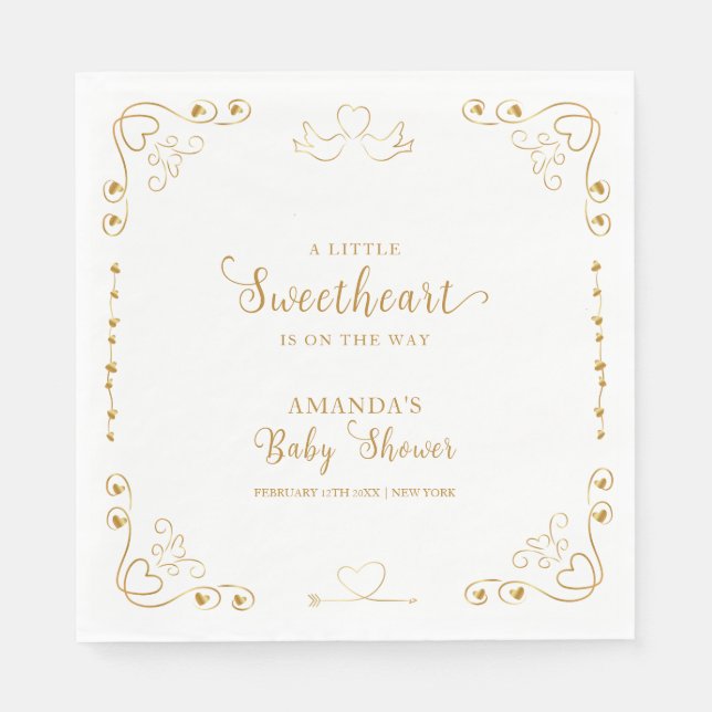 Guld Elegant, raring Valentine Baby Shower Pappersservett (Framsidan)
