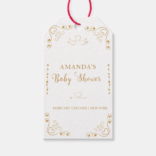 Guld Elegant, raring Valentine Baby Shower Presentetikett (Framsidan)
