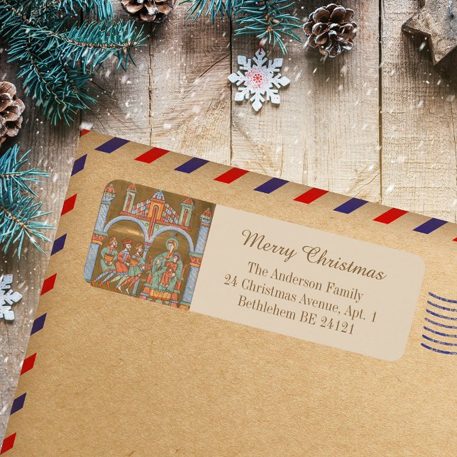 Guld Elegant Religiösa God jul Epiphany Returadress Etikett (Gold Elegant Religious Catholic Christian Merry Christmas Epiphany Holiday Return Address Label)