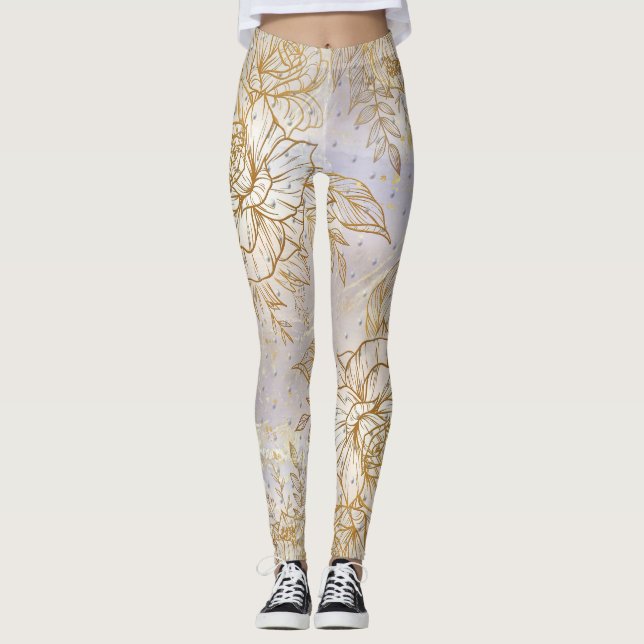 Guld, Elegant Ro, teckning Leggings (Framsida)