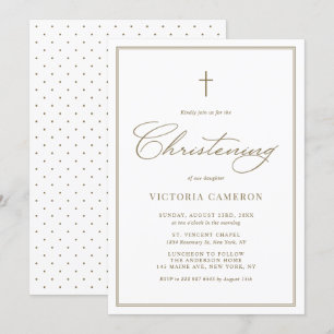 Guld Elegant Script Minimalist Christening Inbjudningar