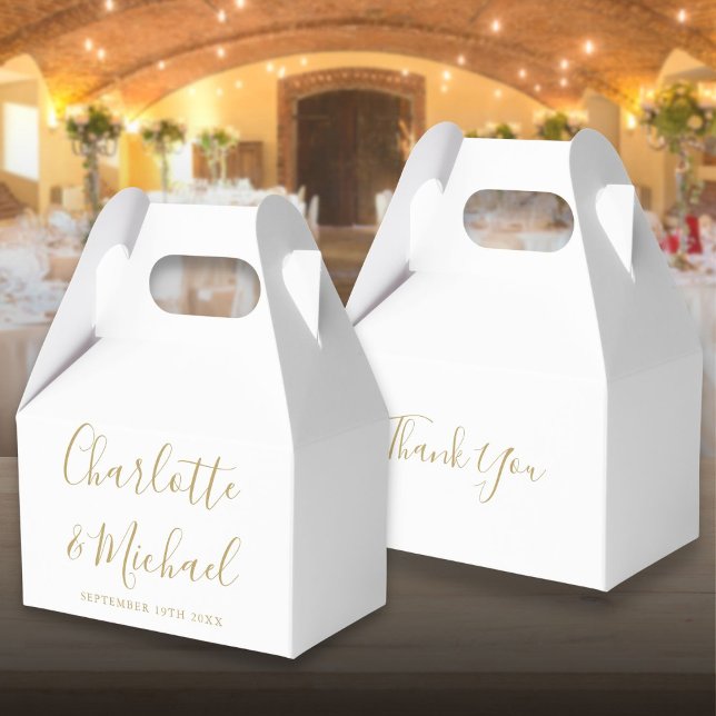 Guld Elegant Signatur Skript Bröllop Presentaskar (Gold Elegant Signature Script Wedding Favor Box)