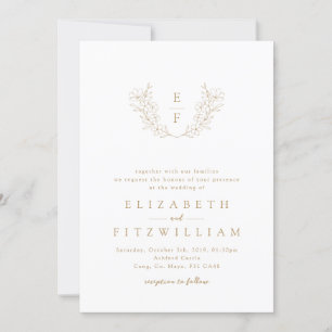 Guld Elegant Simple Cherry Blommar Monogram Utandn Inbjudningar