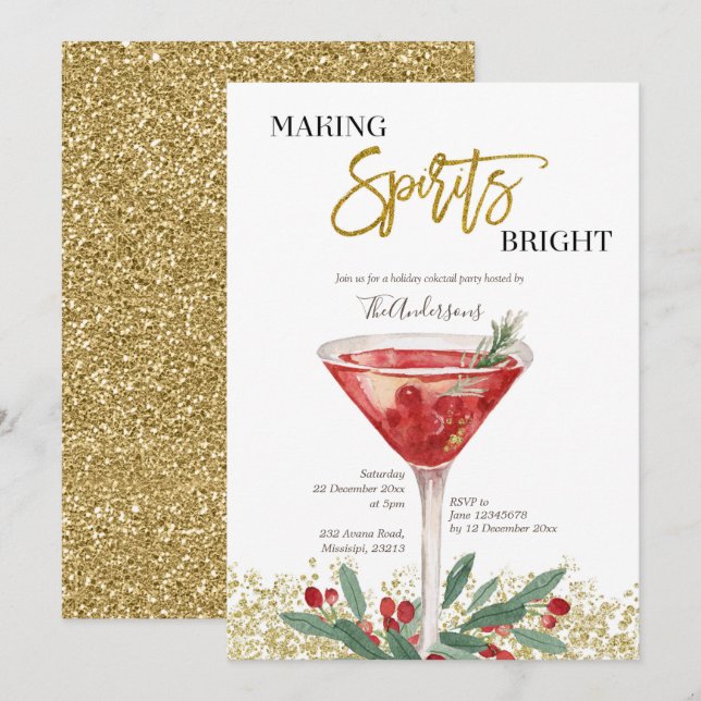 Guld Elegant Skapar Spirits Bright Cocktail Inbjudningar (Fram/baksida)