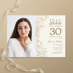 Guld Elegant Surprise Photo 30års födelsedag Inbjudningar