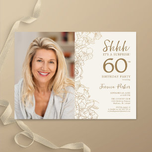 Guld Elegant Surprise Photo 60 Birthday Inbjudningar