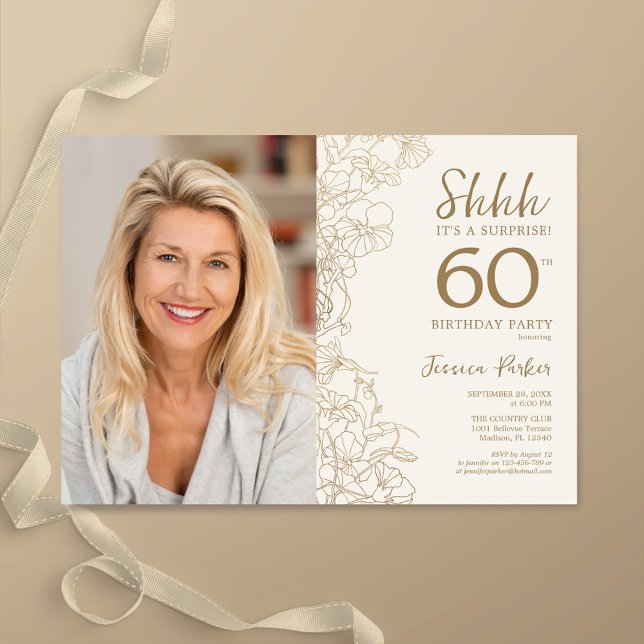 Guld Elegant Surprise Photo 60 Birthday Inbjudningar (Skapare uppladdad)