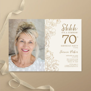 Guld Elegant Surprise Photo 70 Birthday Inbjudningar