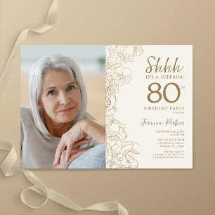 Guld Elegant Surprise Photo 80 Birthday Inbjudningar