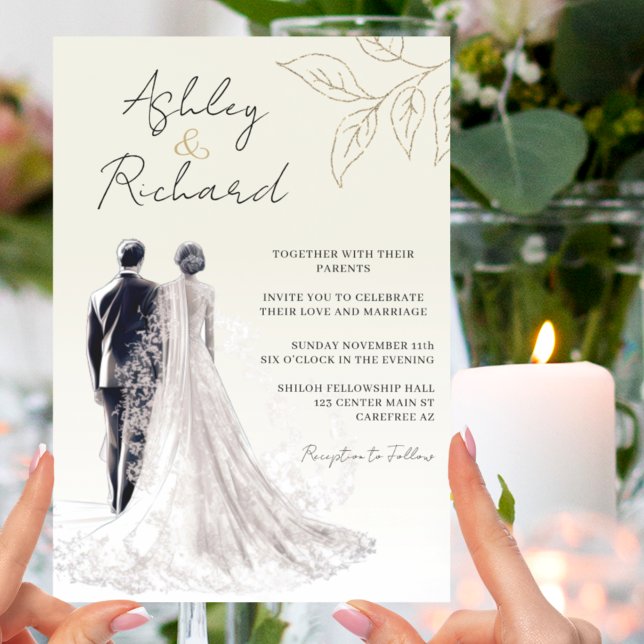 Guld Elegant Traditionell calligrafi Bröllop Inbjudningar (Skapare uppladdad)