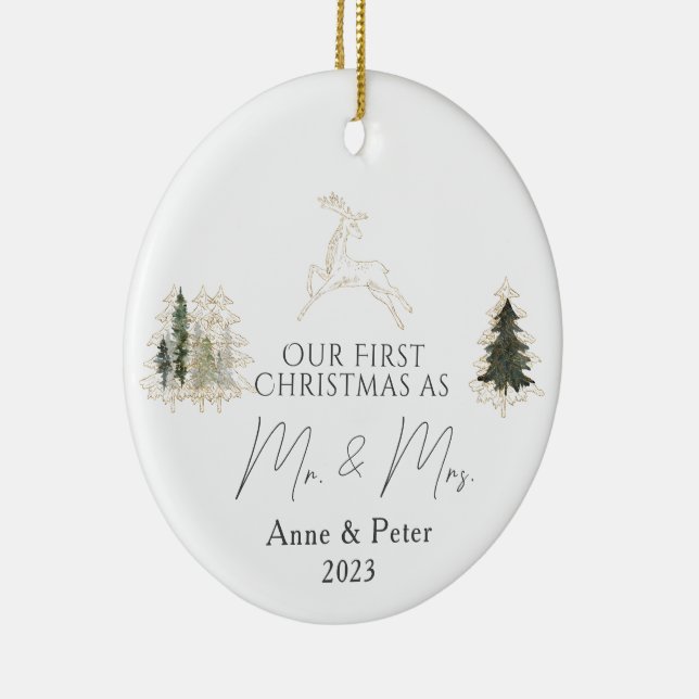 Guld Elegant Vattenfärg Första jul Maris Julgransprydnad Keramik (Höger)