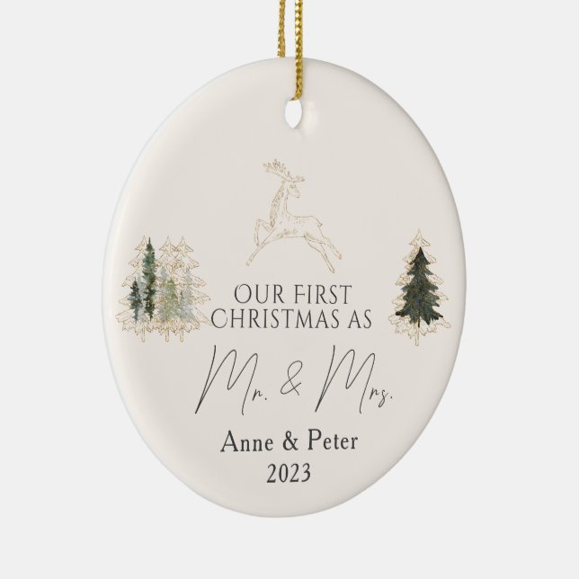 Guld Elegant Vattenfärg Första jul Maris Julgransprydnad Keramik (Höger)