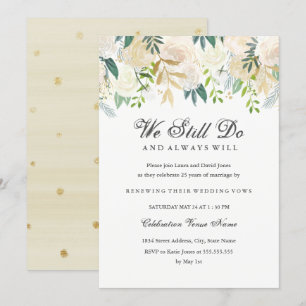 Guld Elegant VattenfärgsBlommigt Vow Renewal Inbjudningar