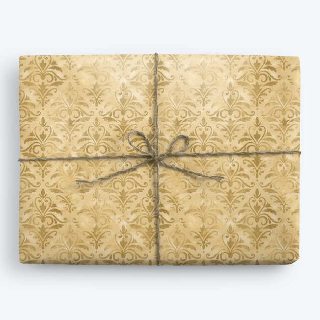 Guld Elegant Victorian Damask Presentpapper (Skapare uppladdad)
