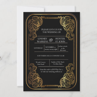 Guld Elegant Vintage Blommig Bröllopsinbjudan Inbjudningar