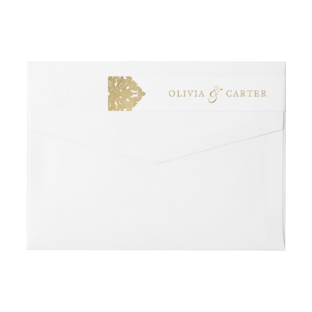 Guld elegant vintage bröllop returadress etikettband (Baksidan)