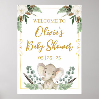 Guld Elephant Baby Shower Poster