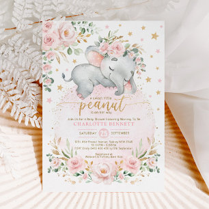 Guld Elephant Blommigt Måne Stars Baby Shower Inbjudningar