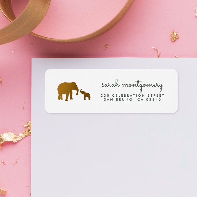 Guld Elephant Family Returadress Etikett (Return Address Label Mock-up)