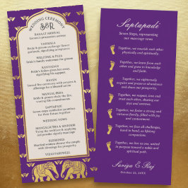 Guld Elephant Indian & Hindu Bröllopsprogram Card Program