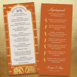 Guld Elephant Indian & Hindu Bröllopsprogram Card Program